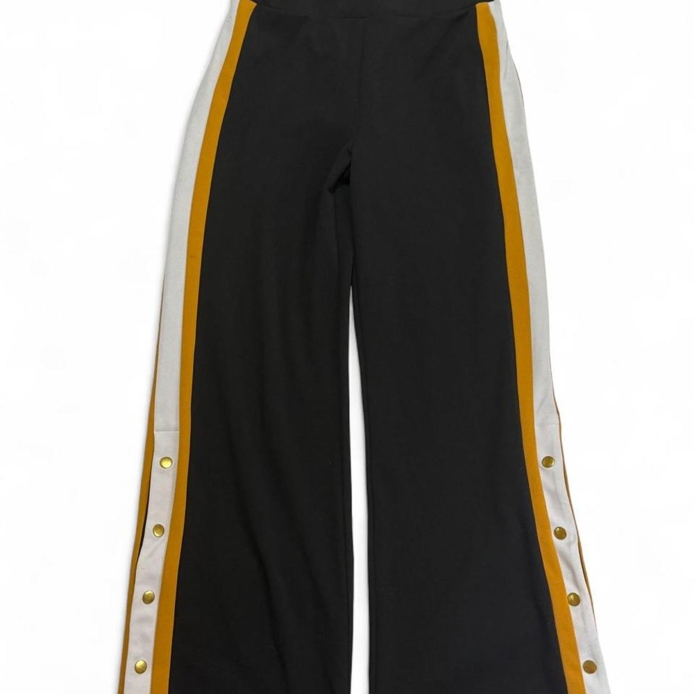 Haute Monde Y2K inspired Black Side Stripe Snap Button Wide Leg Track Pants